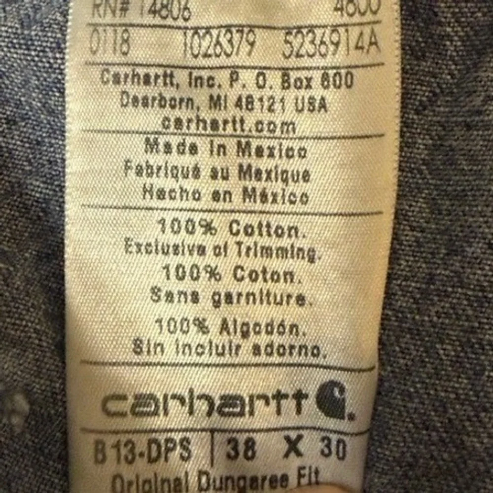 Carhartt B13-DPS Mens 38x30 Blue Denim Original Dungaree Fit Carpenter‎ Jeans